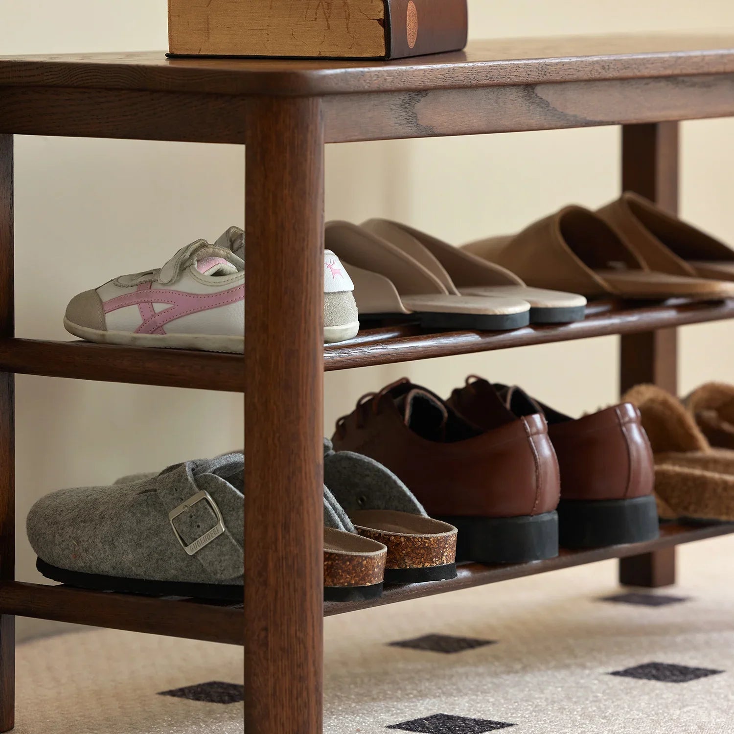 Japandi Oak Wood Shoe Shelf FUJI WALNUT