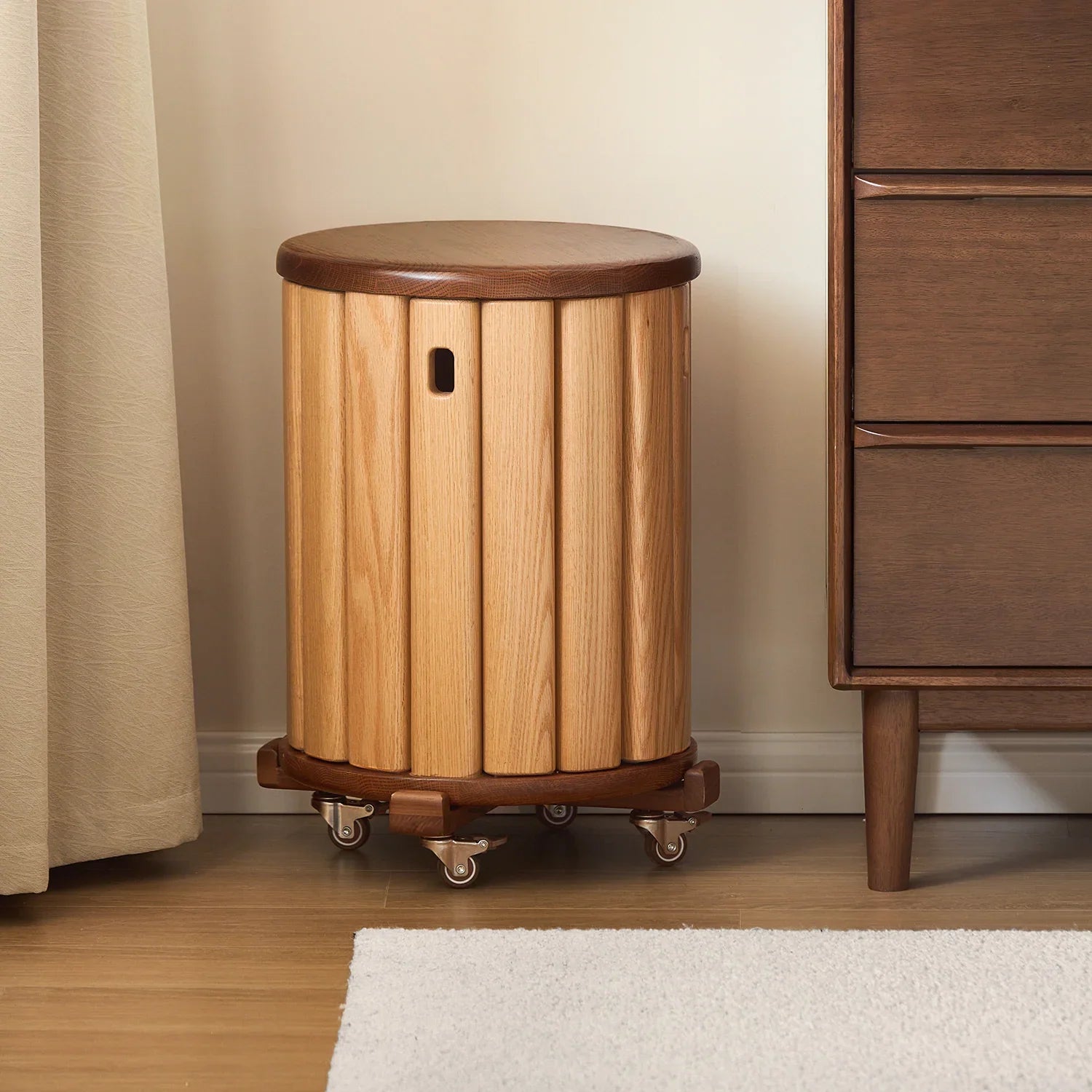 Scandinavian Oak Wood Stackable Stool With Wheels FRIDAY