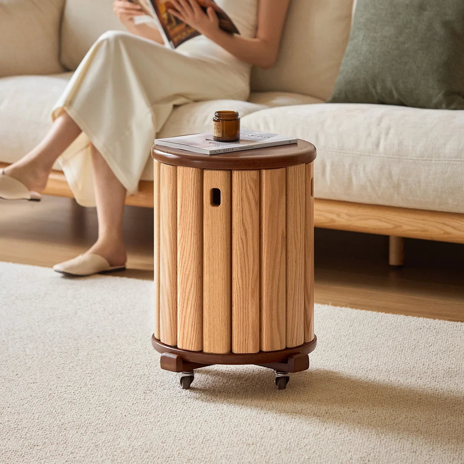 Scandinavian Oak Wood Stackable Stool With Wheels FRIDAY