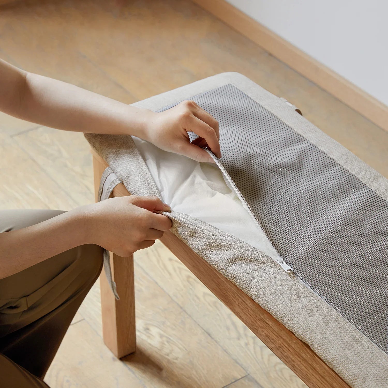 Scandinavian Removable Padded Bench Cushion CHEESE