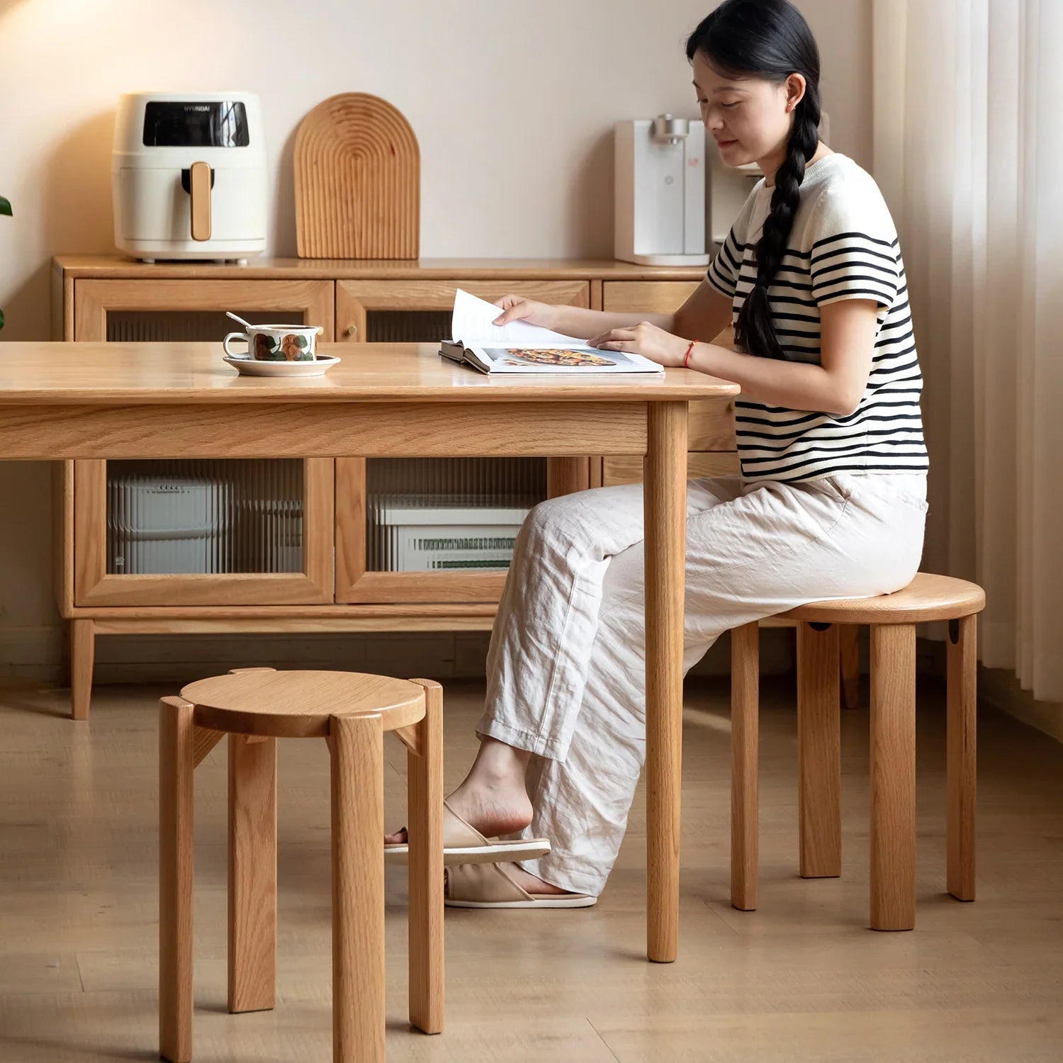 Scandinavian Rubber Wood Stackable Stool With Wheels FRIDAY