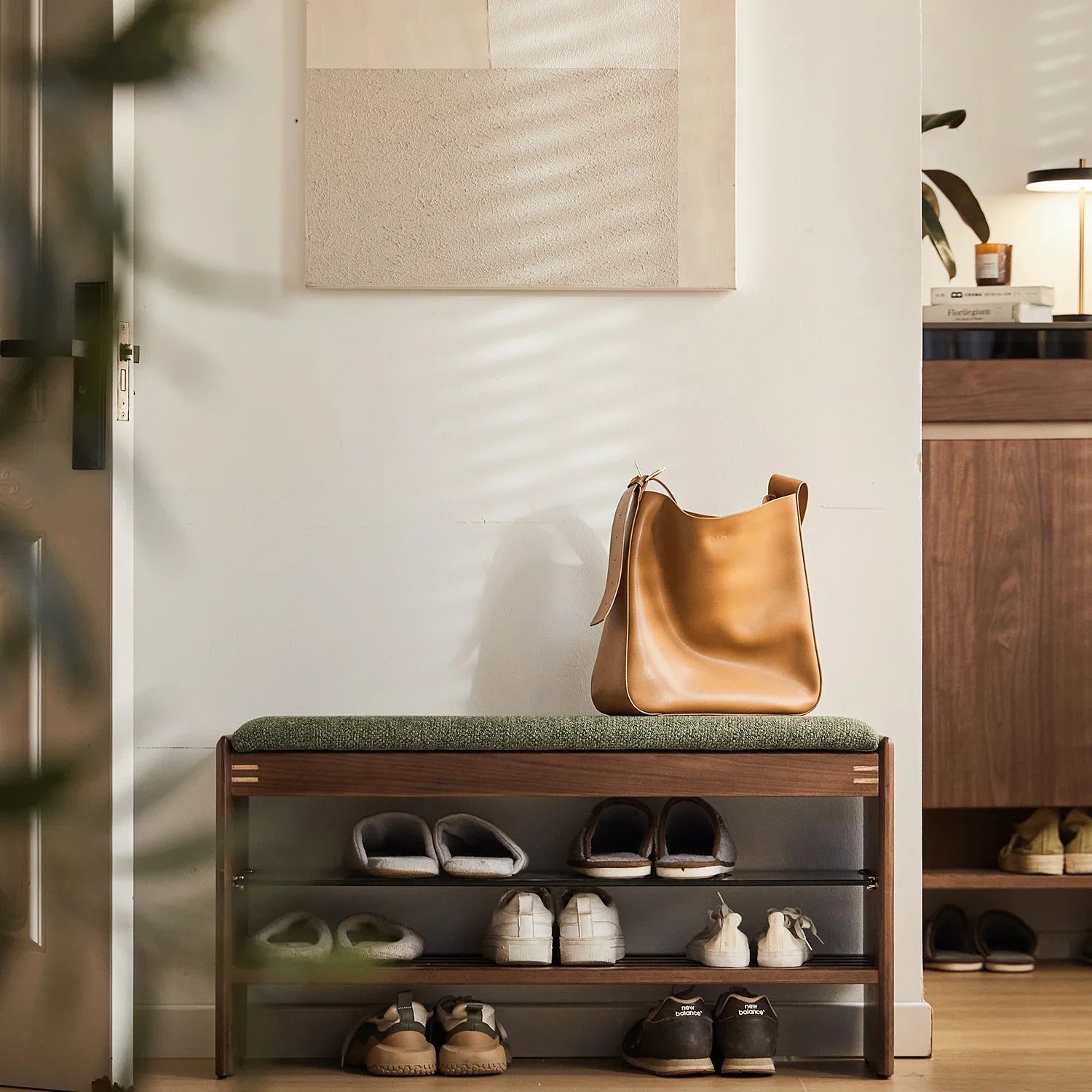 Japandi Walnut Wood Shoe Changing Bench DAWN