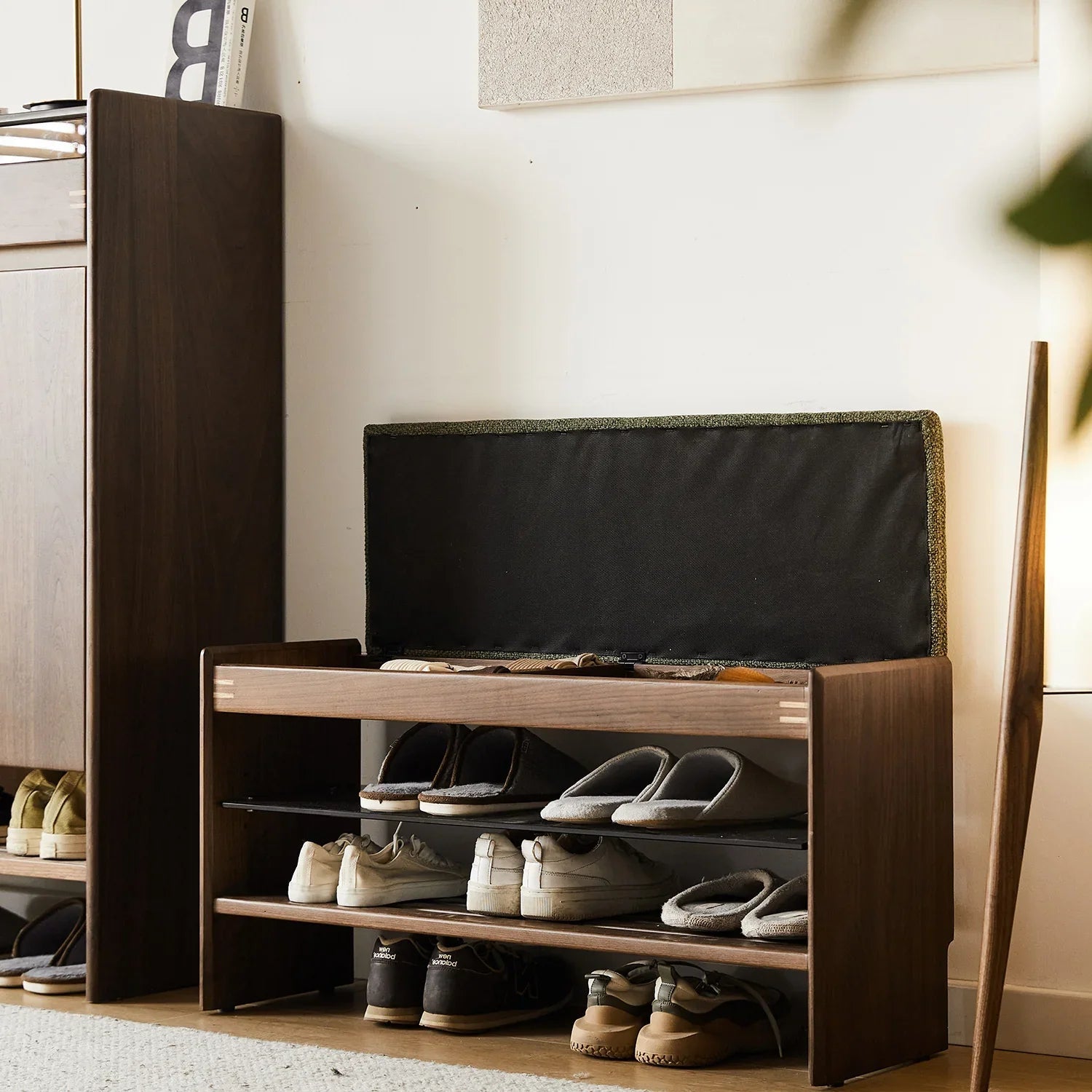 Japandi Walnut Wood Shoe Changing Bench DAWN