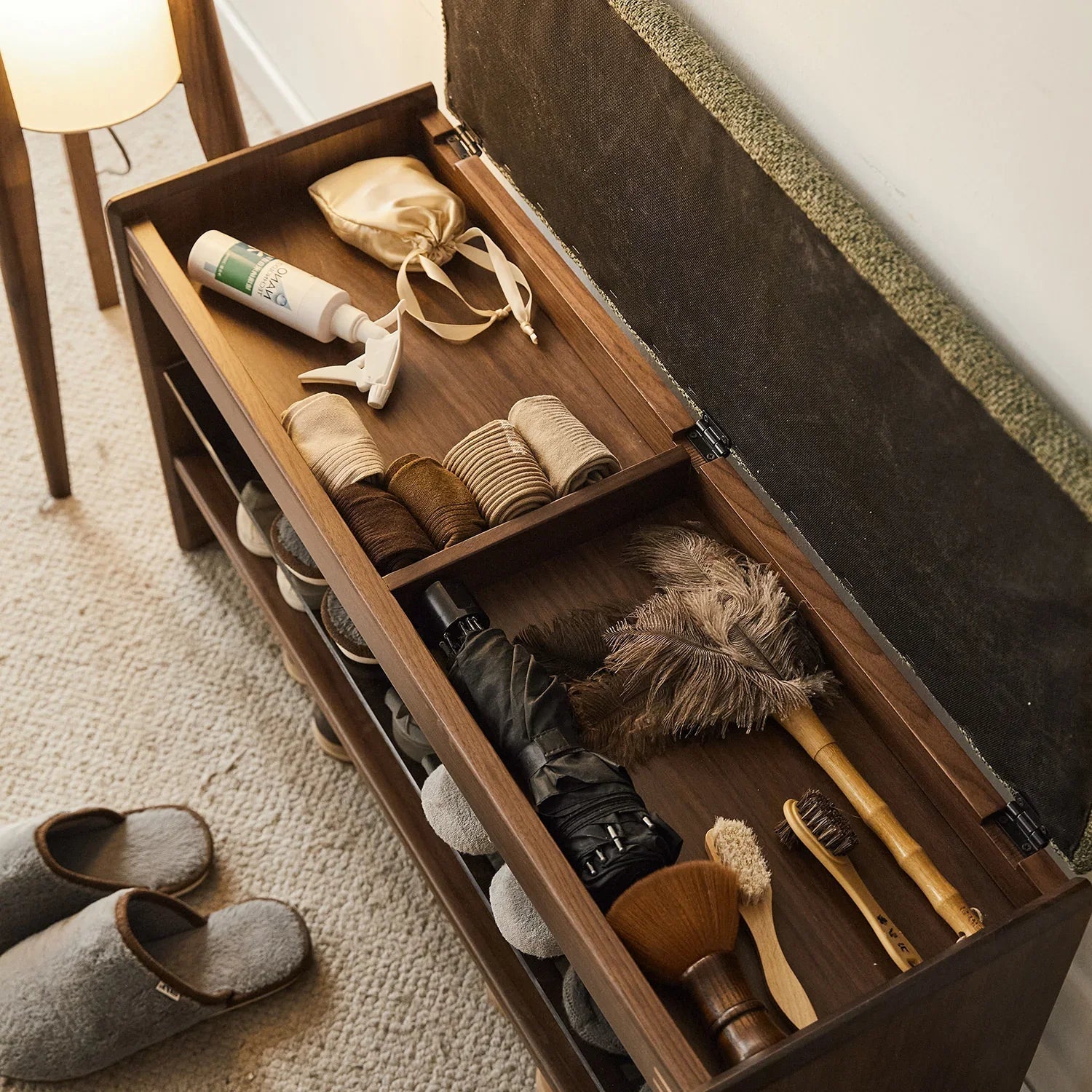 Japandi Walnut Wood Shoe Changing Bench DAWN