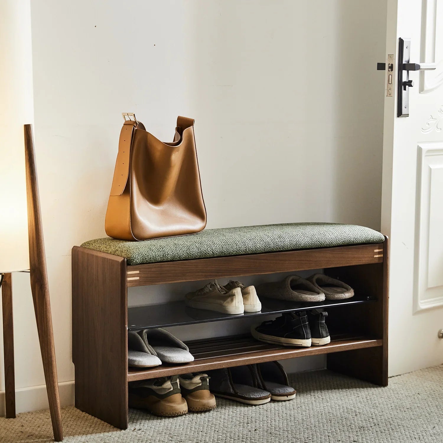 Japandi Walnut Wood Shoe Changing Bench DAWN