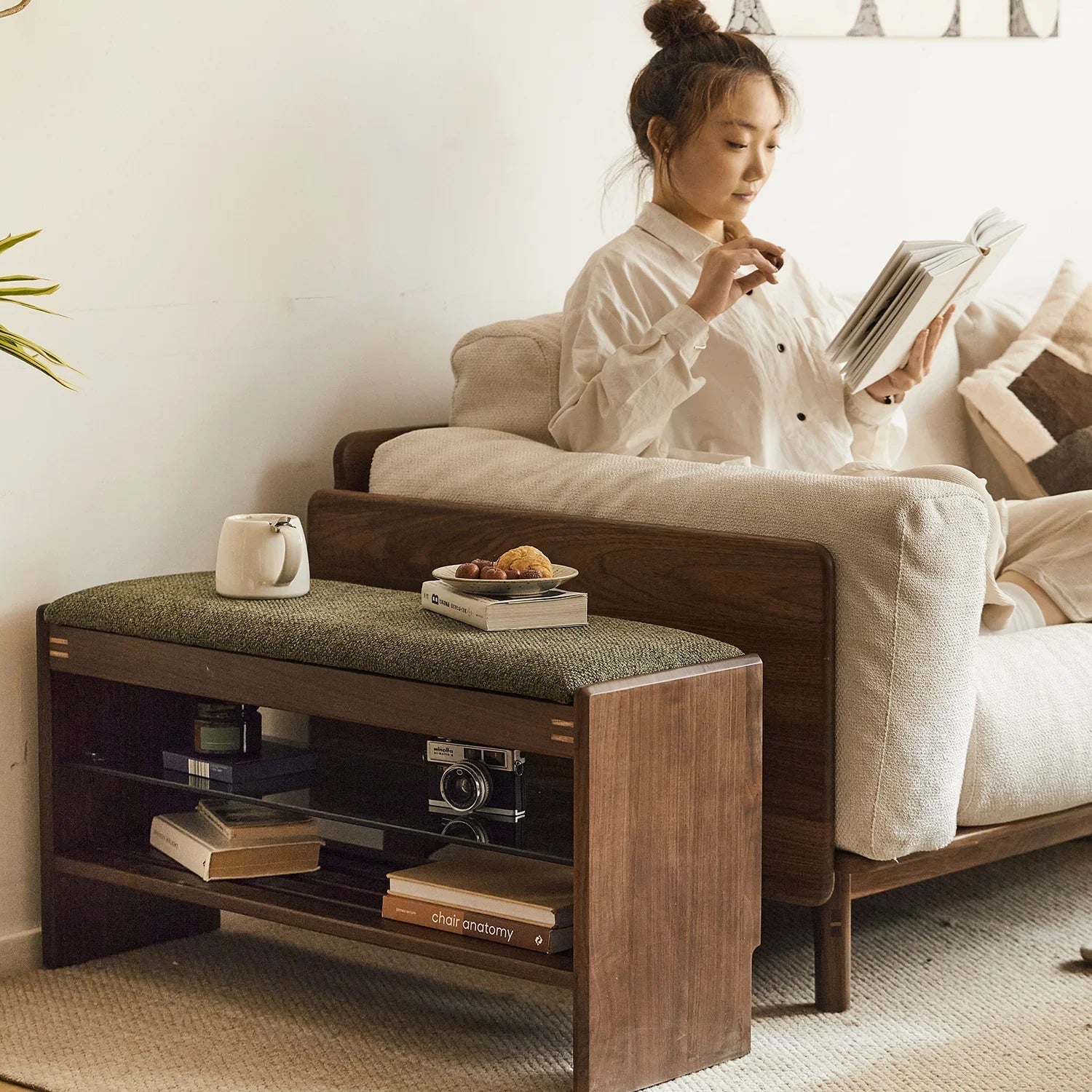 Japandi Walnut Wood Shoe Changing Bench DAWN