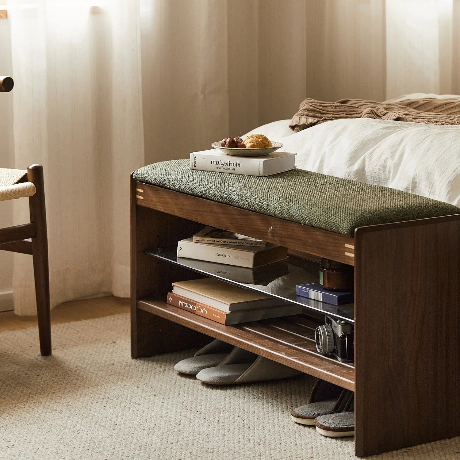 Japandi Walnut Wood Shoe Changing Bench DAWN