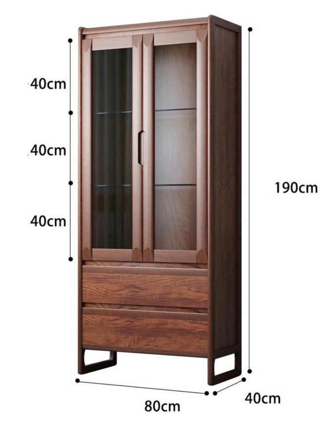 LYNAE COURTYARD Scandinavian Chinese Full Solid Wood Glass Wine Cabinet