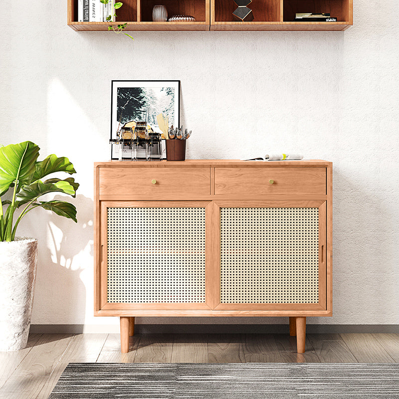 Nordic Style Solid Wood Rattan Sideboard Japanese Style Living Room Log  Storage Cabinet Minimalist Modern Design Multifunctional Storage Cabinet