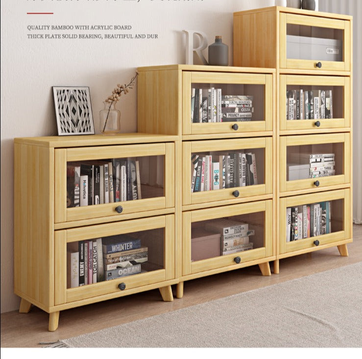 Brielle Glass Display Cabinet Bookcase Solid Wood ( Natural Color )