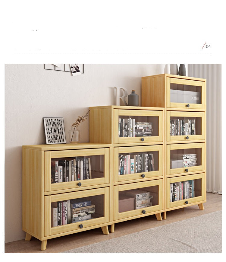 Brielle Glass Display Cabinet Bookcase Solid Wood ( Natural Color )