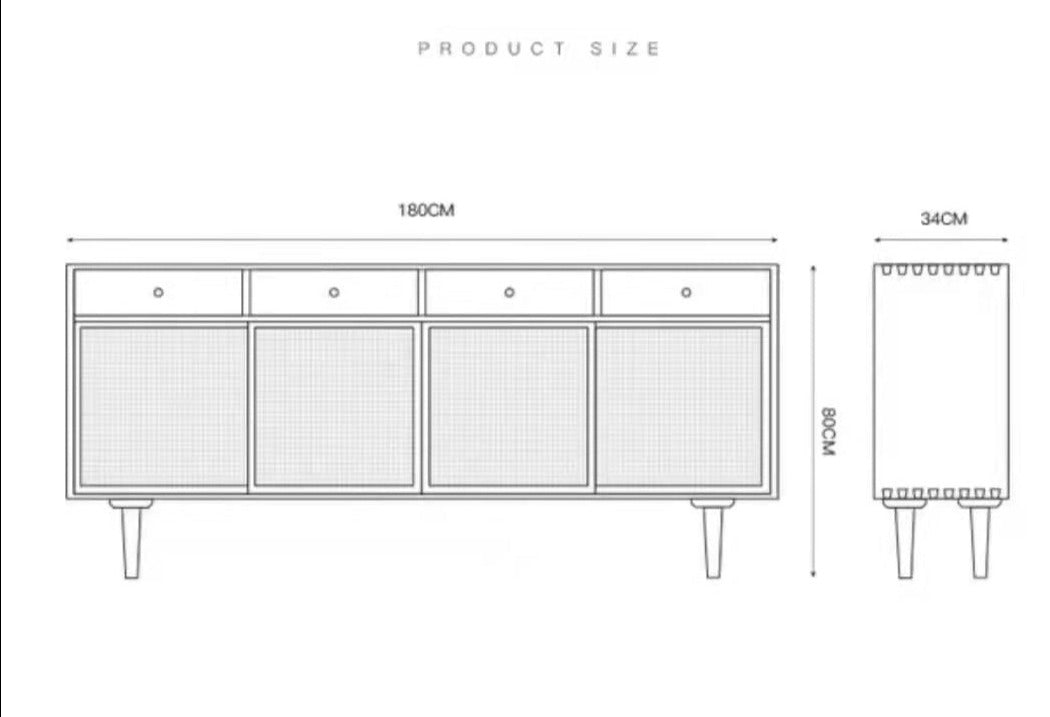 EILERT COURTYARD Scandinavian Japanese Rattan Solid Wood Buffet/Sideboard