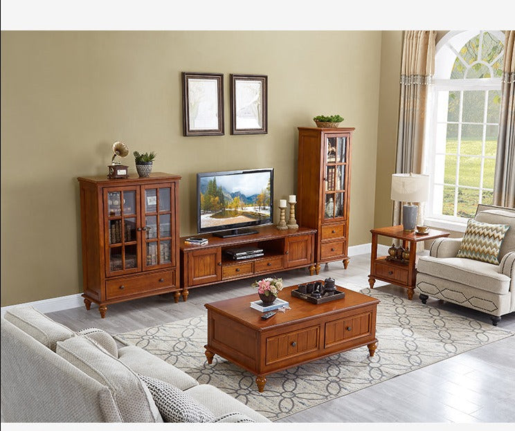 Calvin Glass Display 2 Drawers , TV Console, Coffee Table, America Classic Style Living room Solid Wood