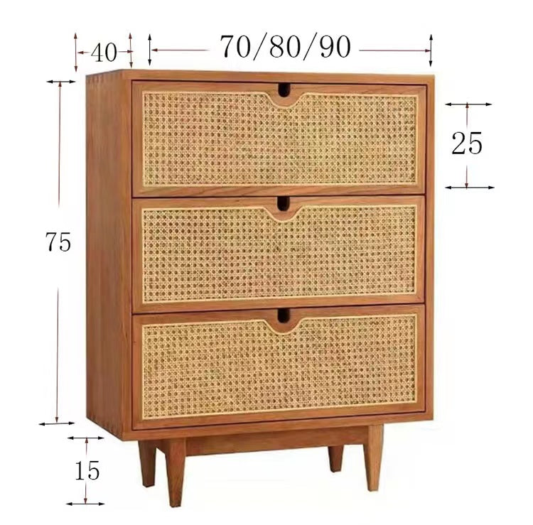 Dakota RITZ Japanese Chest of Drawers Cabinet Rattan Solid Wood Colour Walnut Cherry Natural