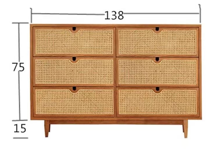 Dakota RITZ Japanese Chest of Drawers Cabinet Rattan Solid Wood Colour Walnut Cherry Natural