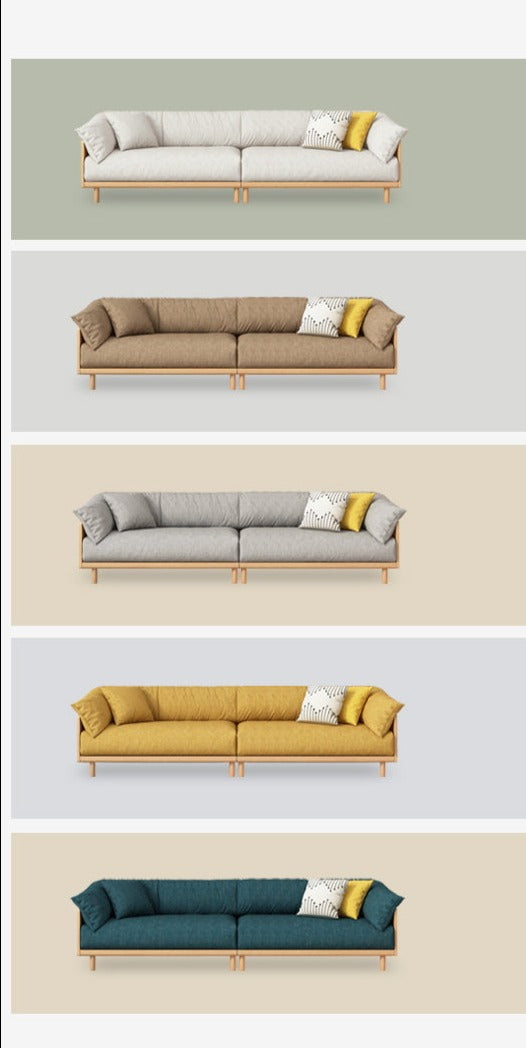 ELLIE Scandinavian Sofa Japanese Nordic Style Full Wood Frame 90 to 260 cm   ( 1, 2 3 Seater, Choice of 6 Size, 5 Color )