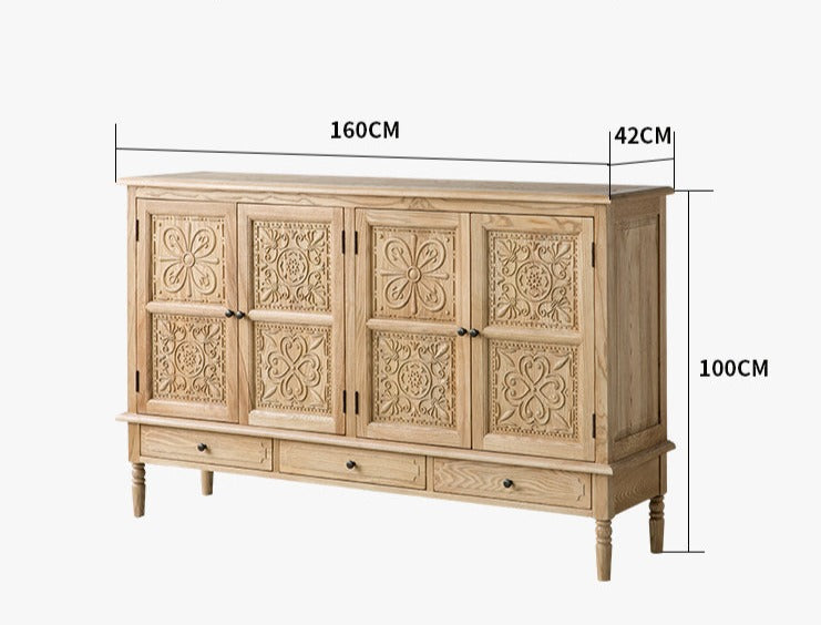 GENESIS French Moroccan Buffet Retro Solid Wood Carved Sideboard TV Console Cabinet