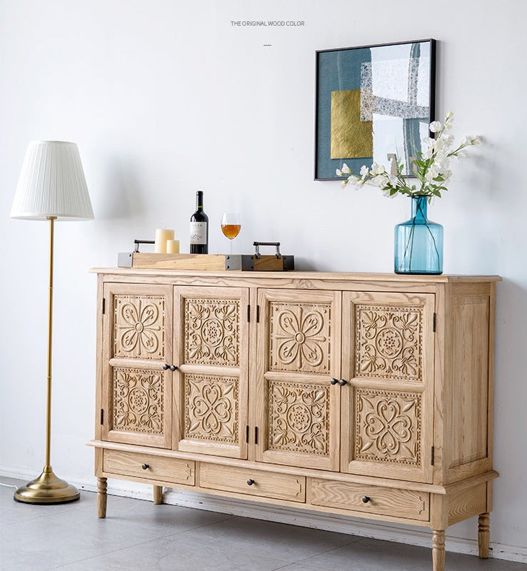 GENESIS French Moroccan Buffet Retro Solid Wood Carved Sideboard TV Console Cabinet