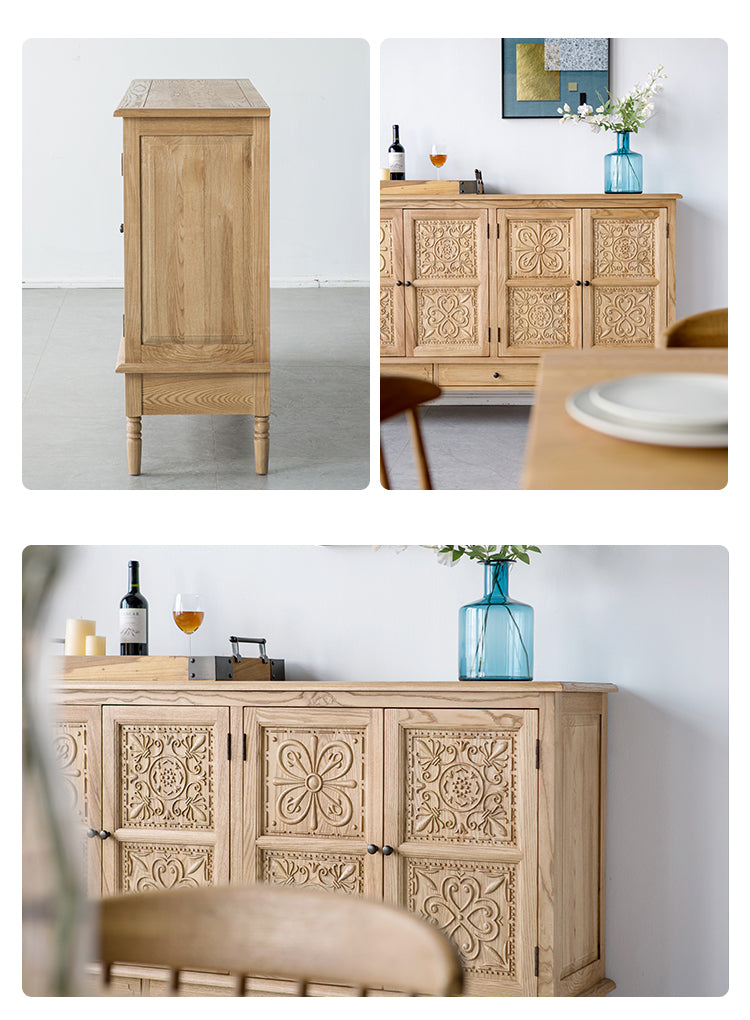 GENESIS French Moroccan Buffet Retro Solid Wood Carved Sideboard TV Console Cabinet