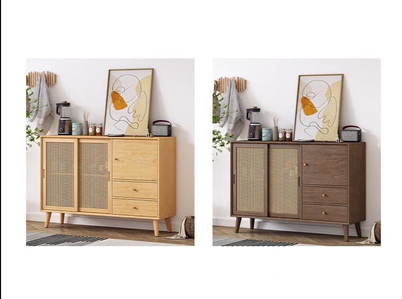 HAILEY Solid Wood Rattan Sliding Door Buffet Cabinet Sideboard ( 2 Color 2 Size )