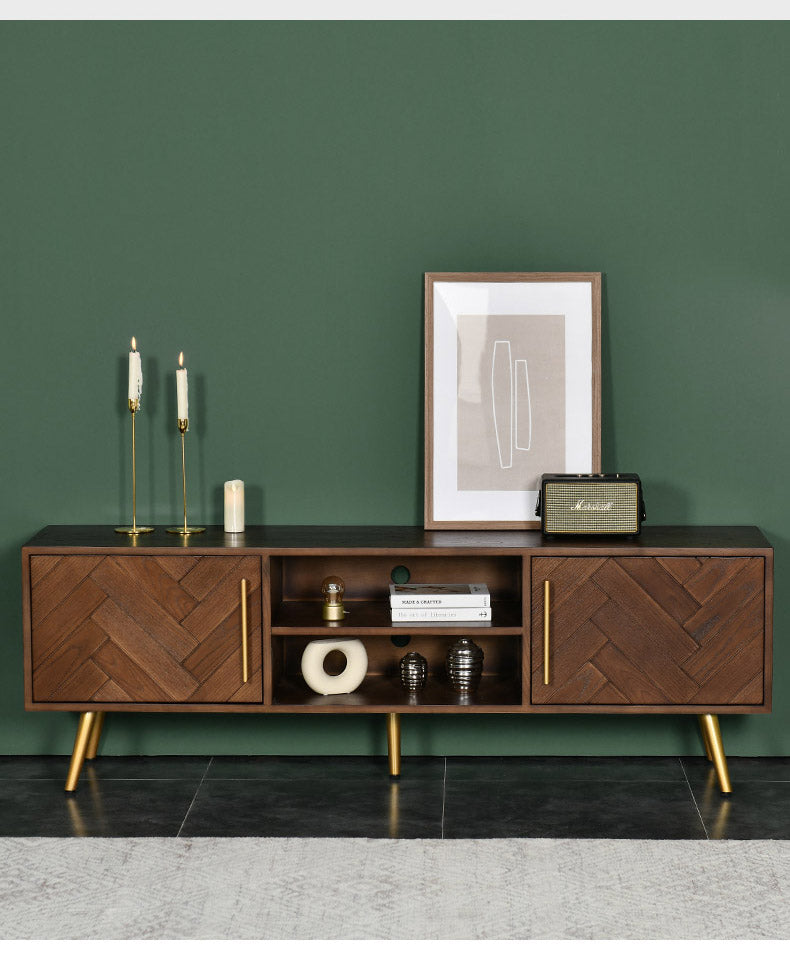 LILAH Herringbone TV Console Solid Wood American Ash Cabinet