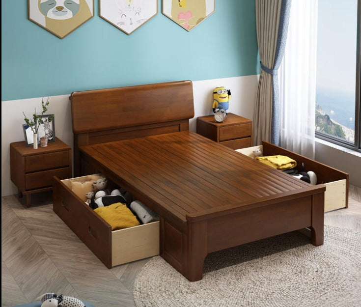 WAREHOUSE SALE MATEO Wooden Storage Bed Frame with 2 Big Drawers ( Choice from 2 Color 2 Size ) ( Discount Price $1299 Special Price from $999 )