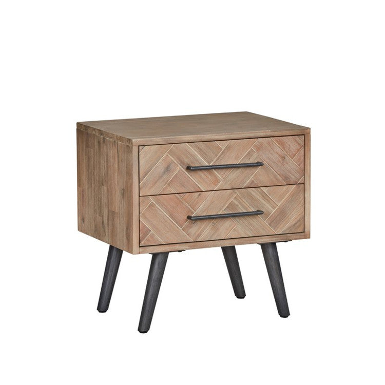 ZACHARY Herringbone Bedside Table Modern Solid Wood