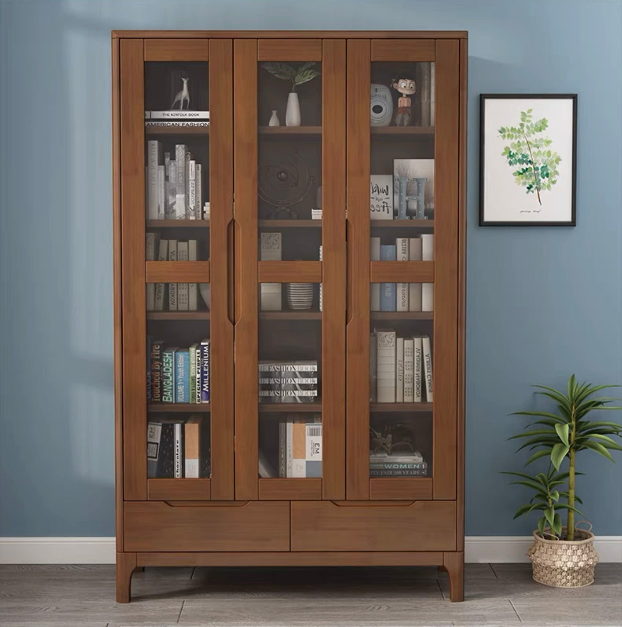 KAYDENA COURTYARD Scandinavian Solid Wood Glass Display Cabinet Bookcase