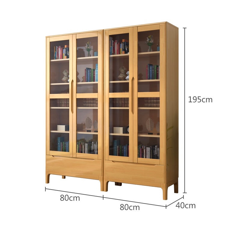 KAYDENA COURTYARD Scandinavian Solid Wood Glass Display Cabinet Bookcase