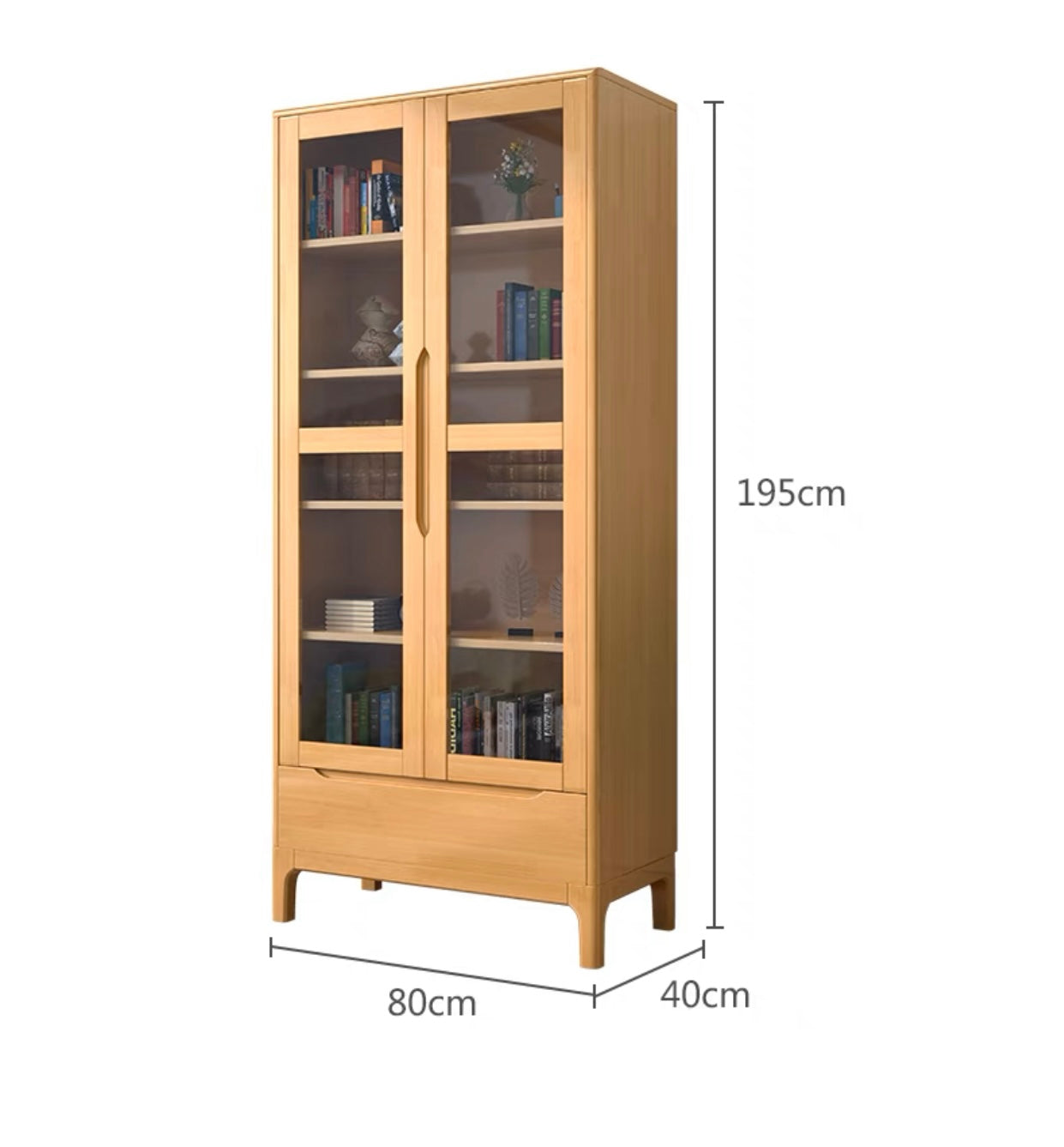 KAYDENA COURTYARD Scandinavian Solid Wood Glass Display Cabinet Bookcase